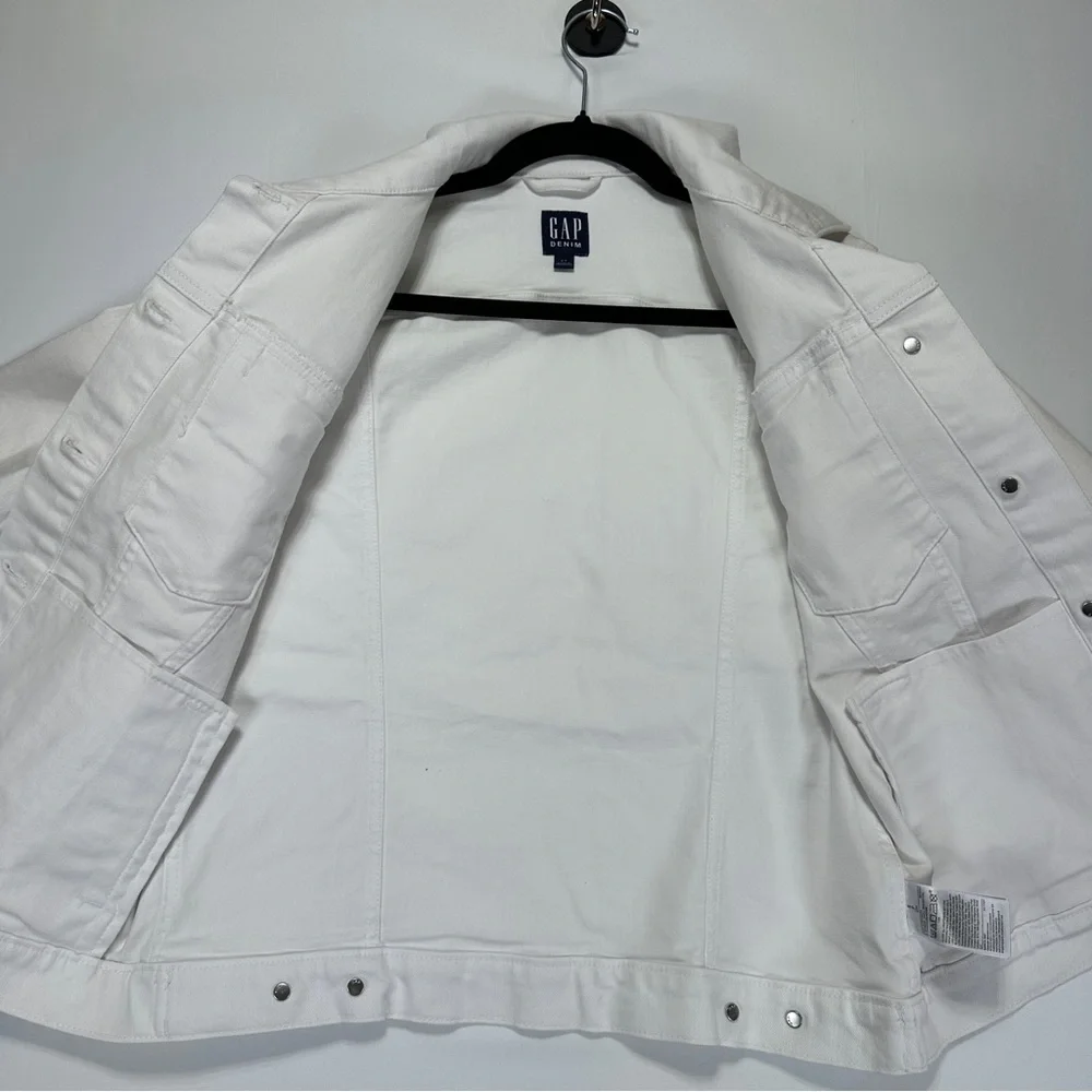 GAP White Denim Jacket Cropped Stretch Cotton Classic Trucker Size S NWOT - Picture 7 of 9
